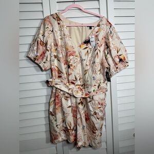 NWT Express Floral Linen Blend Romper with Belt Size XL